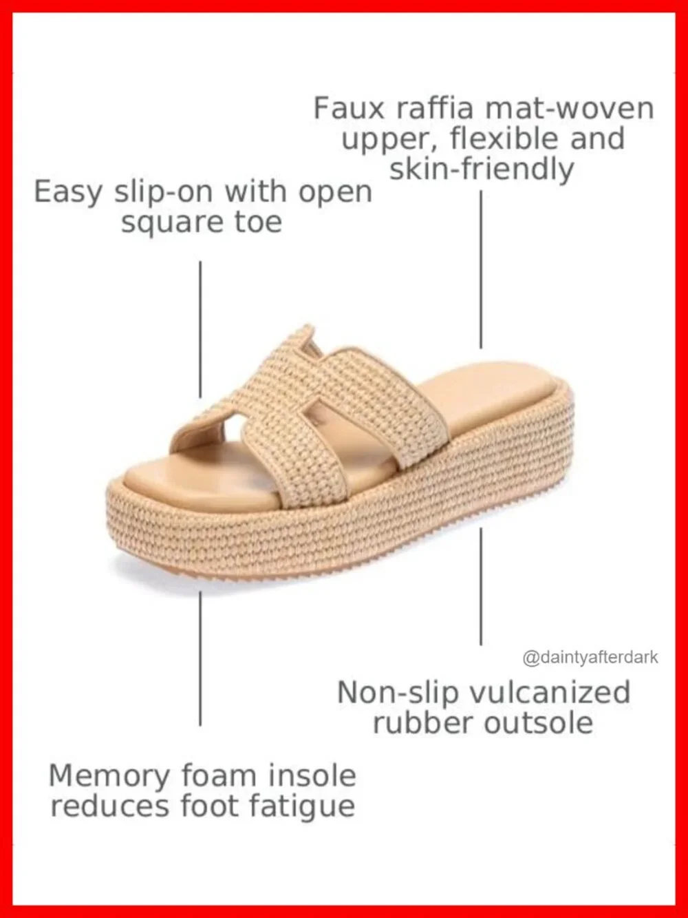 Women's Raffia Platform Sandals Slip-On Espadrille Wedge Slides Woven Straw